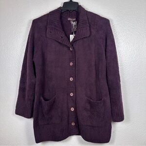 Barefoot Dreams Women's CozyChic Funnel Neck Cardigan Sweater Black Currant XL